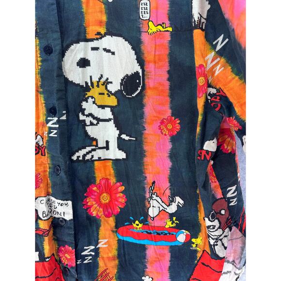 Ethnic Women's sz L SNOOPY Button Down Oversized Shirt Colorful Peanuts Cotton - Picture 4 of 13